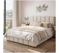 tectake® Ensemble Lit capitonné 120 x 200 cm, Cadre de Lit rembourré avec Motif matelassé, Sommier à Lattes, Structure Solide Bois & Acier, Montage Facile, Max. 250 kg - Aspect Velours Sable