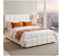 tectake® Ensemble Lit capitonné 140 x 200 cm, Cadre de Lit rembourré avec Motif matelassé, Sommier à Lattes, Structure Solide Bois & Acier, Montage Facile, Max. 250 kg - Tissu Teddy Crème