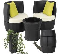 tectake® Ensemble Salon de Jardin encastrable Aluminium et Poly Rotin 2 Personnes Fauteuil Salon et Table de Jardin, Coussins & Pot de Fleur Inclus, Mobilier de Jardin pour Amenagement Balcon Terrasse