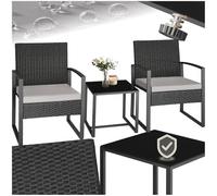 Ensemble de salon de jardin en rotin Granada avec table pour 2 personnes Noir - gris clair/noir