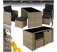 tectake® Ensemble Salon de Jardin Exterieur 4 Places en Poly Rotin 2 Fauteuil Salon, 2 Tabouret Pouf et 1 Table de Jardin, Coussins Inclus, Mobilier de Jardin pour Amenagement Balcon Terrasse Veranda