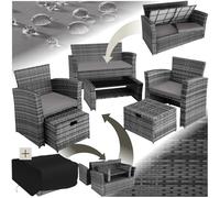 Salon de jardin Modena 3+2+1 avec housse de protection - gris