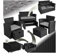 Salon de jardin Modena 3+2+1 avec housse de protection - noir/gris