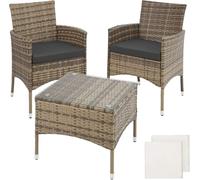 tectake® Ensemble Salon de Jardin Extérieur en Poly Rotin 2 Personnes Ensemble Fauteuil Salon et Table de Jardin, Coussins Amovibles Inclus, Mobilier de Jardin pour Amenagement Balcon Terrasse