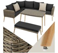 tectake® Ensemble Salon de Jardin Exterieur en Poly Rotin et Aluminium, 4 Places 1 Canapé 1 Banquette Jardin et 1 Table de Jardin, Facile d'entretien, Mobilier pour Amenagement Balcon Terrasse Veranda