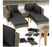 tectake® Ensemble Salon de Jardin Exterieur en Poly Rotin et Aluminium Modulable Bain de Soleil 4 Places 1 Canapé 2 Tabouret Pouf et 1 Table de Jardin, Mobilier de Jardin, Amenagement Balcon Terrasse