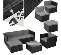 tectake® Ensemble Salon de Jardin Exterieur en Poly Rotin Modulable 5 Places 4 Fauteuil Salon 1 Tabouret Pouf et 1 Table de Jardin, Coussins Inclus, Mobilier de Jardin pour Amenagement Balcon