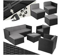 tectake® Ensemble Salon de Jardin Exterieur en Poly Rotin Modulable 7 Places 6 Fauteuil Salon 1 Tabouret Pouf et 1 Table de Jardin, Coussins Inclus, Mobilier de Jardin pour Amenagement Balcon