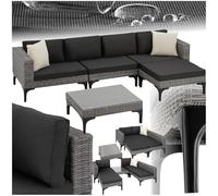 Salon de jardin - TECTAKE - Ensemble lounge d'extérieur KONSTANZA modulable en canapé ou transats en rotin avec table - Gris