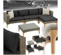 TecTake Salon en rotin Konstanza – cadre aluminium modulable – marron naturel