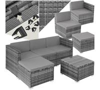 tectake® Ensemble Salon de Jardin Exterieur en Poly Rotin Modulable Canapé 4 Places 3 Fauteuil Salon 1 Tabouret Pouf et 1 Table de Jardin, Mobilier de Jardin pour Amenagement Balcon Terrasse