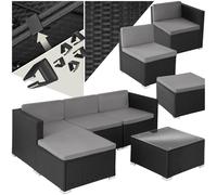 tectake® Ensemble Salon de Jardin Exterieur en Poly Rotin Modulable Canapé 4 Places 3 Fauteuil Salon 1 Tabouret Pouf et 1 Table de Jardin, Mobilier de Jardin pour Amenagement Balcon Terrasse