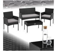 TecTake - Salon de jardin en résine tressée PALESE - 4 places (2 fauteuils, canapé et table) - Noir