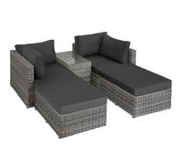 tectake® Ensemble Salon de Jardin Exterieur Modulable Canapé Bain de Soleil en Poly Rotin et Aluminium 4 Personnes, Table de Jardin en Verre Incluse, Mobilier de Jardin pour Amenagement Balcon
