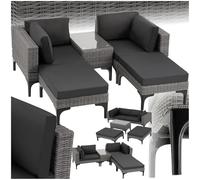 tectake® Ensemble Salon de Jardin Exterieur Modulable, Poly Rotin et Aluminium, Bain de Soleil 4 Places 1 Canapé 2 Tabouret Pouf, 1 Table de Jardin, Mobilier de Jardin pour Amenagement Balcon Terrasse