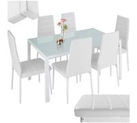 tectake® Ensemble Table et 6 Chaises de Salle à Manger, 130 x 70 x 75 cm | Design élégant, Plateau en verre trempé, Sièges rembourrés en Cuir synthétique, Structure en Acier Patins en plastique, Blanc