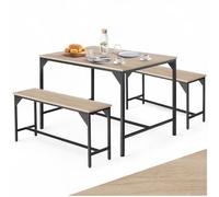 tectake® Ensemble Table et Banc Salle à Manger en Bois et Acier Table de Salle à Manger 2 Bancs Style Industriel Scandinave - Chêne Sonoma/Marron Clair Industriel