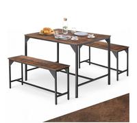 tectake® Ensemble Table et Banc Salle à Manger en Bois et Acier Table de Salle à Manger 2 Bancs Style Industriel Scandinave - Chêne Rustique/Bois foncé Style Industriel