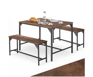 tectake® Ensemble Table et Banc Salle à Manger en Bois et Acier Table de Salle à Manger 2 Bancs Style Industriel Scandinave - Chêne Rustique/Bois foncé Style Industriel