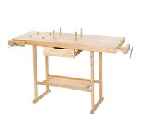 TecTake Établi d'Atelier en Bois Massif avec Étau de Serrage - diverses tailles au choix - ("XL" - 137x50x78cm)