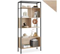 tecTake® Étagère Bibliothèque 75 x 31 x 170,5 cm 5 Niveaux et 3 compartiments, Meuble de Rangement Bibliotheque Style Industriel Meuble Salon Bureau Chambre Etagere Rangement Etagere Livre, Bois clair