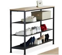 tectake® Etagere Chaussures 100 x 30,5 x 72,5 cm, Rangement Chaussures Style Industriel Meuble Chaussure, 3 étagères grillagées, Rangement Chaussure Meuble d'entrée Dressing Salon Chambre, Bois Clair
