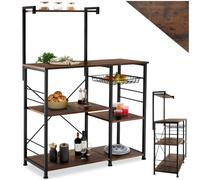 tectake® Étagère de Cuisine 90 x 40 x 131,5 cm, 6 Étagères et Panier grillagé Coulissant, Meuble Cuisine Style Industriel Minimaliste, Etagere Bois et Acier, Meuble de Rangement sur Pieds, Bois foncé