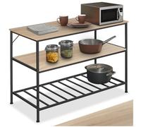 tectake® Étagère de Cuisine Pratique et Robuste à Trois Niveaux, 120 x 60 x 90,5 cm Meuble Cuisine Style Industriel Sobre, Etagere Bois et Acier, Meuble de Rangement sur Pieds réglables, Bois Clair