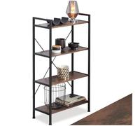 tectake® Étagère échelle à 4 Niveaux, 67,5 x 31,5 x 121,5 cm, Bibliothèque Style Industriel, Étagère Rangement Acier et Bois Meuble de Rangement Chambre Salon Bureau, Etagere Bibliotheque, Bois foncé