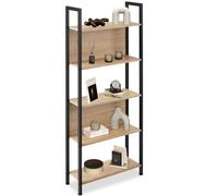 tectake® Étagère échelle à 5 Niveaux Dont Deux avec parois arrières, 62 x 24 x 165,5 cm, Bibliothèque Style Industriel, Meuble de Rangement Chambre Salon Bureau, Etagere Bibliotheque, Bois Clair