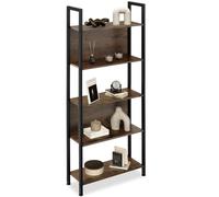 tectake® Étagère échelle à 5 Niveaux Dont Deux avec parois arrières, 62 x 24 x 165,5 cm, Bibliothèque Style Industriel, Meuble de Rangement Chambre Salon Bureau, Etagere Bibliotheque, Bois foncé