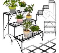 tectake® Étagère escalier droite Porte plante 3 niveaux métal Support pot de fleur Support plantes Interieur Porte plante Exterieur Décoration Terrasse Balcon Jardin, 60 x 60 x 60cm, Charge max 30kg