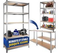 tectake® Étagère Garage Étagère Charge Lourde Meuble de Rangement modulable en métal 5 tablettes 180x90x45 cm Max. 1325 kg Rangement Outils Atelier pneus buanderie Garde Manger