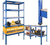 tectake® Étagère Garage Étagère Charge Lourde Meuble de Rangement modulable en métal 5 tablettes 90,5 x 45,5 x 180,5 cm Max. 1325 kg Rangement Outils Rangements Atelier pneus Rangement buanderie