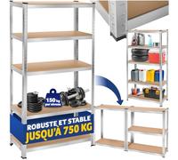TecTake® Étagère Garage Étagère Charge Lourde Meuble de Rangement modulable en métal 5 tablettes 90x40x180cm Max. 750 kg pour Rangement Outils Rangement Atelier pneus Rangement buanderie Garde Manger