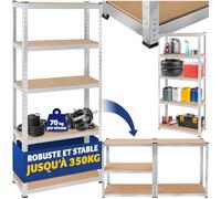 Etagère pour charges lourdes structure en acier galvanisé 180 x 75 x 30 cm, 350 kg argent