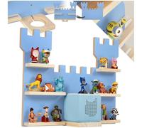 tectake® Étagère Murale Château Fort 56x15,5x43 cm, Max. 16 Figurines | Bandes métalliques pour fixation magnétique, bois massif, coins arrondis, passage de câbles intégré, fixation invisible, bleu