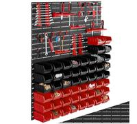 TecTake® Étagère Murale modulable 56 Boîtes de Rangement empilables & Crochets Meuble de Rangement Rangement Atelier Garage Rangement Mural de visserie & Clous Organisation du Garage