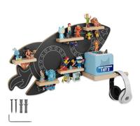 tectake® Étagère Murale pour TonieBox 1 et 2, Jusqu’à 40 Figurines, Fusée | Maximum 40 Tonies, Bandes métalliques double face, Magnétique, Passage de câbles, Support pour casque, 67 x 16,5 x 37,5 cm