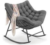 tectake® Fauteuil à Bascule 93x99.5x89 cm, Rembourrage épais avec Motif matelassé, Résistant aux intempéries, Max. 120kg, Structure en Acier, Assise en rotin tressé, Rocking Chair - Gris Anthracite