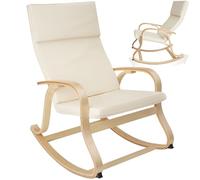 tectake® Fauteuil à Bascule avec Accoudoirs Rocking Chair Fauteuil Relax rembourée Cadre en Bois Fauteuil Salon Veranda, Chaise Ergonomique idéal Détente, Fauteuil Allaitement