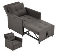 tectake® Fauteuil-lit 3 en 1, 82 x 80 x 86 cm, Dossier réglable 6 Positions | Fauteuil, Chaise longue ou Lit d'appoint, Max. 150 kg, Station de Recharge USB-A et USB-C, 2 poches latérales, Gris foncé