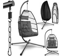 tectake® Fauteuil Oeuf Suspendu Chaise hamac Balancoire Cocooning Confortable Pliable Résistant, Fauteuil Relax avec Structure en Acier & Coussin Épais