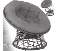 tectake® Fauteuil Papasan en Rotin Chaise Relax Ronde Résine Tressée 1 Place Pivotant à 360°, Coussin Épais Grand Confort Inclus, Mobilier de Jardin pour Amenagement Balcon Terrasse Salon de Jardin