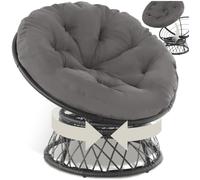 tectake® Fauteuil Papasan en Rotin Chaise Relax Ronde Résine Tressée 1 Place Pivotant à 360°, Coussin Épais Grand Confort Inclus, Mobilier de Jardin pour Amenagement Balcon Terrasse Salon de Jardin