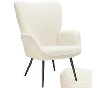tectake® Fauteuil Relax Confortable en Tissu Bouclette Fauteuil Scandinave Moelleux avec Accoudoirs & Dossier Ergonomique pour Salle à Manger, Salon, Chambre, Siege Bureau, Allaitement Crème/Noir