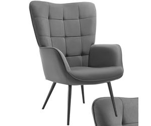 tectake® Fauteuil Relax Confortable en Velours côtelé Fauteuil Scandinave Moelleux avec Accoudoirs & Dossier Ergonomique pour Salle à Manger, Salon, Chambre, Siege Bureau, Allaitement Gris/Noir