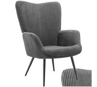 tectake® Fauteuil Relax Confortable en Velours côtelé Large Fauteuil Scandinave Moelleux avec Accoudoirs & Dossier Ergonomique pour Salle à Manger, Salon, Chambre, Siege Bureau, Allaitement Gris/Noir