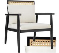 tectake® Fauteuil Relax Fauteuil Salon Confortable en Bois Massif & Cannage, avec Coussins & Accoudoirs pour Salle à Manger, Salon, Chambre, Chaise Bureau, Allaitement, TV