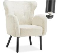 tectake® Fauteuil Salon Confortable en Bouclette Pieds en Acier Noir Fauteuil Relax Fauteuil Scandinave Moelleux Chaise Ergonomique pour Salon, Chambre, Dressing, Siege Bureau, Coiffeuse, Allaitement